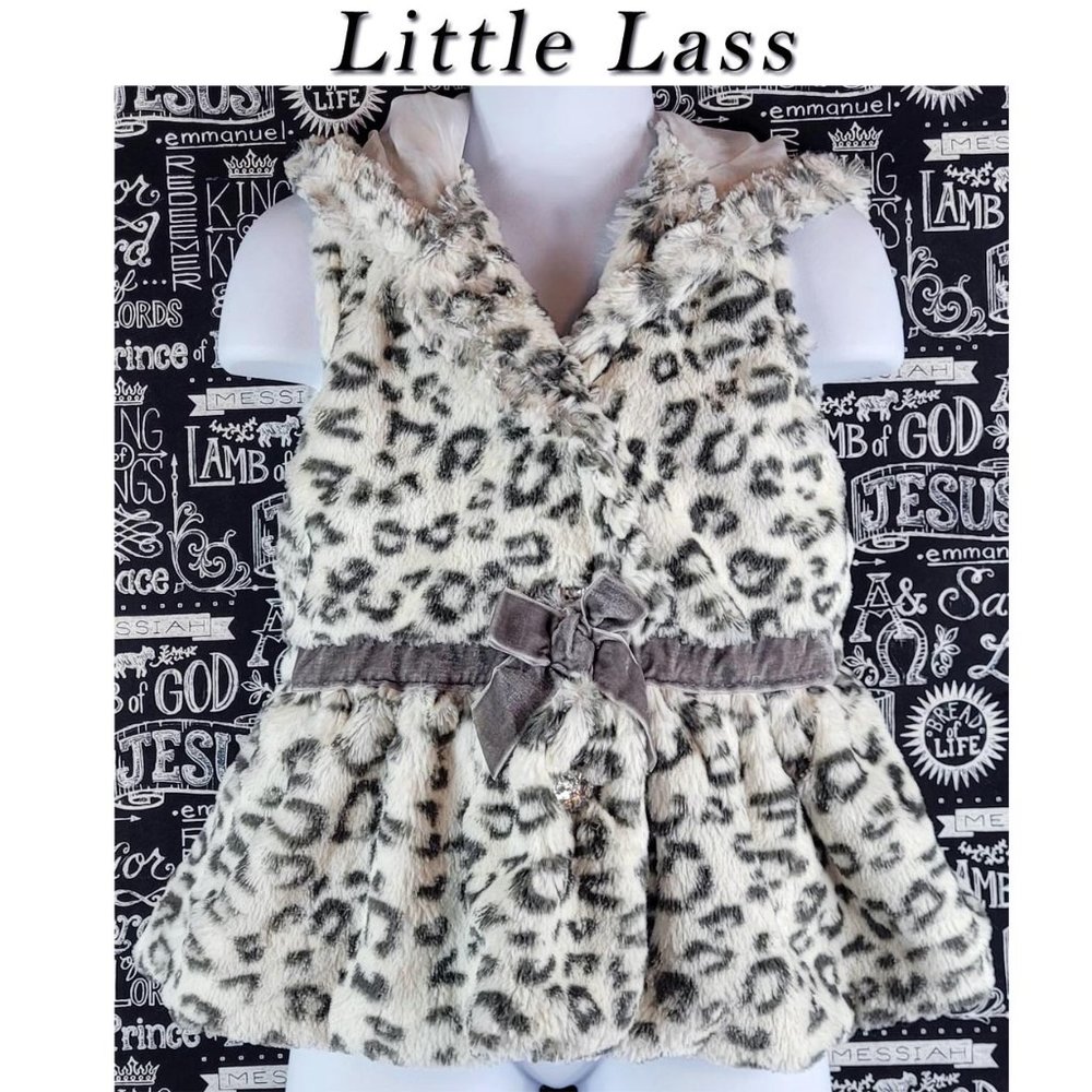 Little Lass Faux Fur Leopard Print Hoodie Jacket Size 3T